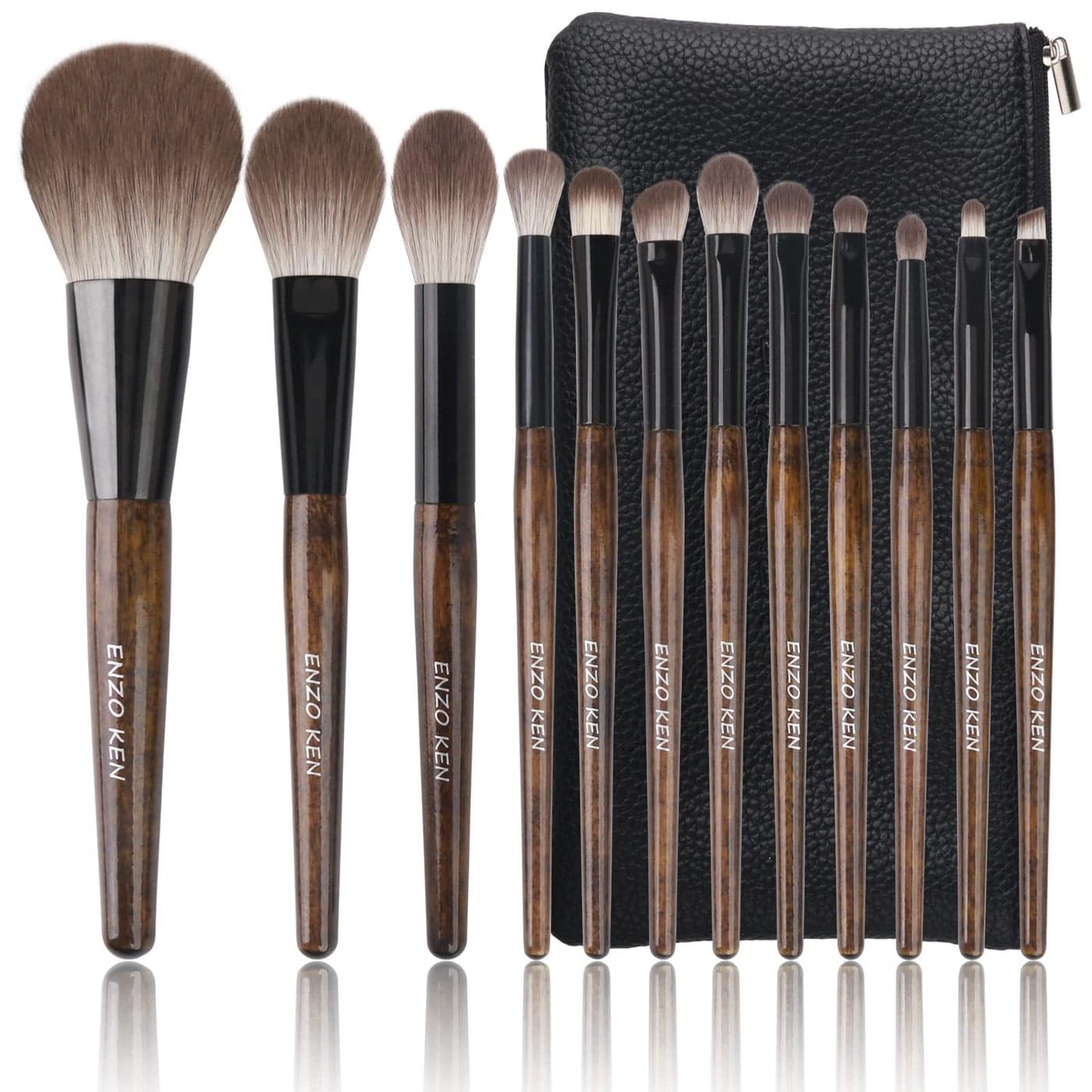 ENZO KEN Natural Goat Hair Makeup Brush Set with Case Natural Makeup Brushes Natural Bristle Makeup Brushes Natural Hair Makeup Brushes Set Professional Walnut Cosmetic Brushes Makeup Set MONI