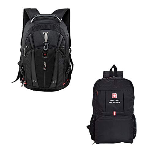 Swiss Military Laptop Backpack & Black Casual Backpack Combo for Men Women 17-Inch Laptop Bag with Bottle Holder Water-Resistant Polyester Bag for Work College Travel