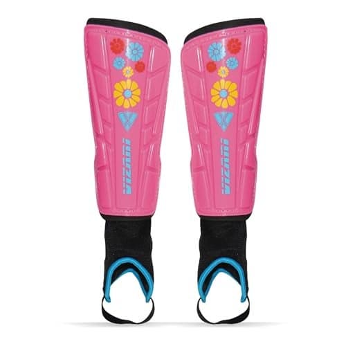 Vizari Blossom Toddler Soccer Shin Guards for Girls - Dual-Layered Protection - Ventilated Football Shin Pads with Ankle Protection, Pink/Blue, XXS, Stylish Design Ankle Guard with Adjustable Fit