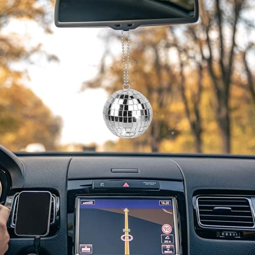 Disco Ball Car Accessory Mirror Hanging With 2M String Bling Charm Rear View Mirror Accessories Silver 197inch