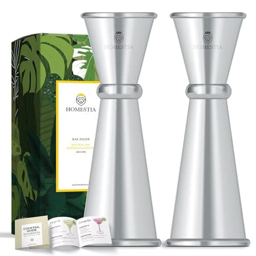 Homestia 2 Pcs Double Cocktail Jigger - Double Jigger and Japanese Style Stainless Steel Bar Measuring Jigger - 1 Oz to 2 Oz Jiggers -Silver Alcohol Measuring Tools (2 Pieces)