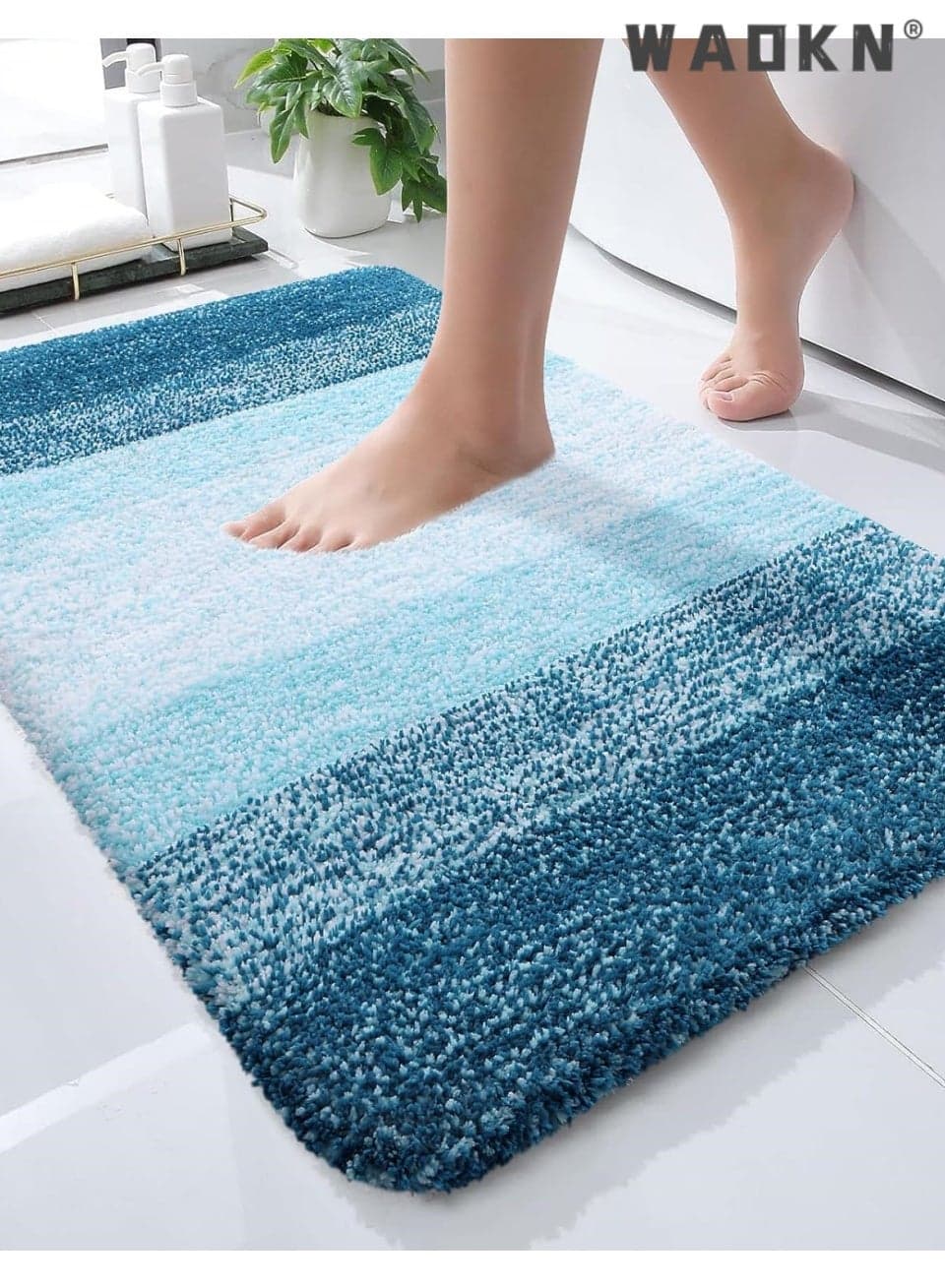 Microfiber Bath Mat, 40 x 60 cm, Non-Slip Super Absorbent Bathroom Mat, Gradient imitation cashmere carpet bathroom and bathroom absorbent foot padExtra Soft Thick Floor Foot Mat, Fluffy Shaggy Bath Mats Rugs for Bathroom,Caribbean Sea