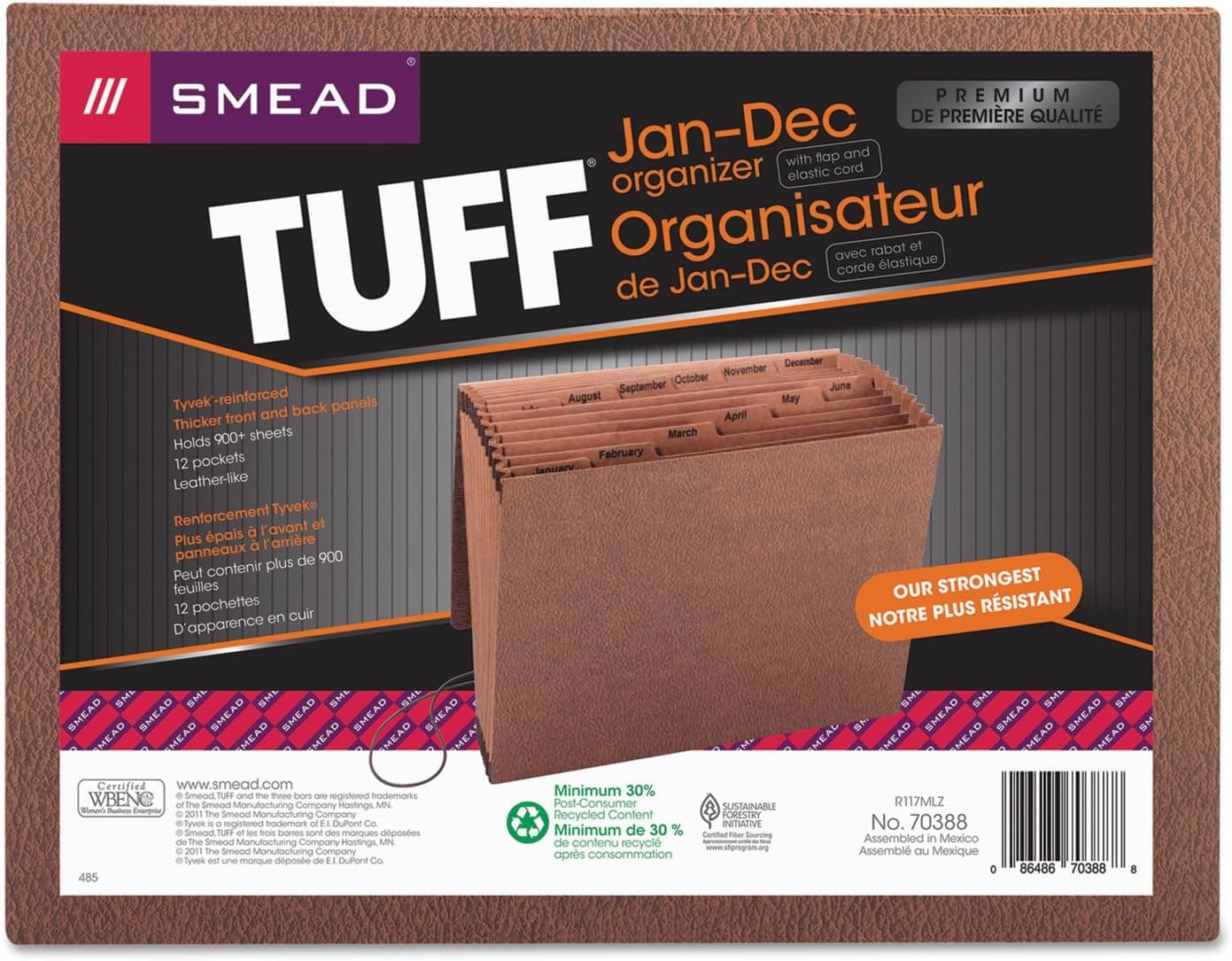 Smead TUFF Expanding File 12 Pockets Monthly JanDec Flap and Cord Closure Letter Size Redrope 70388