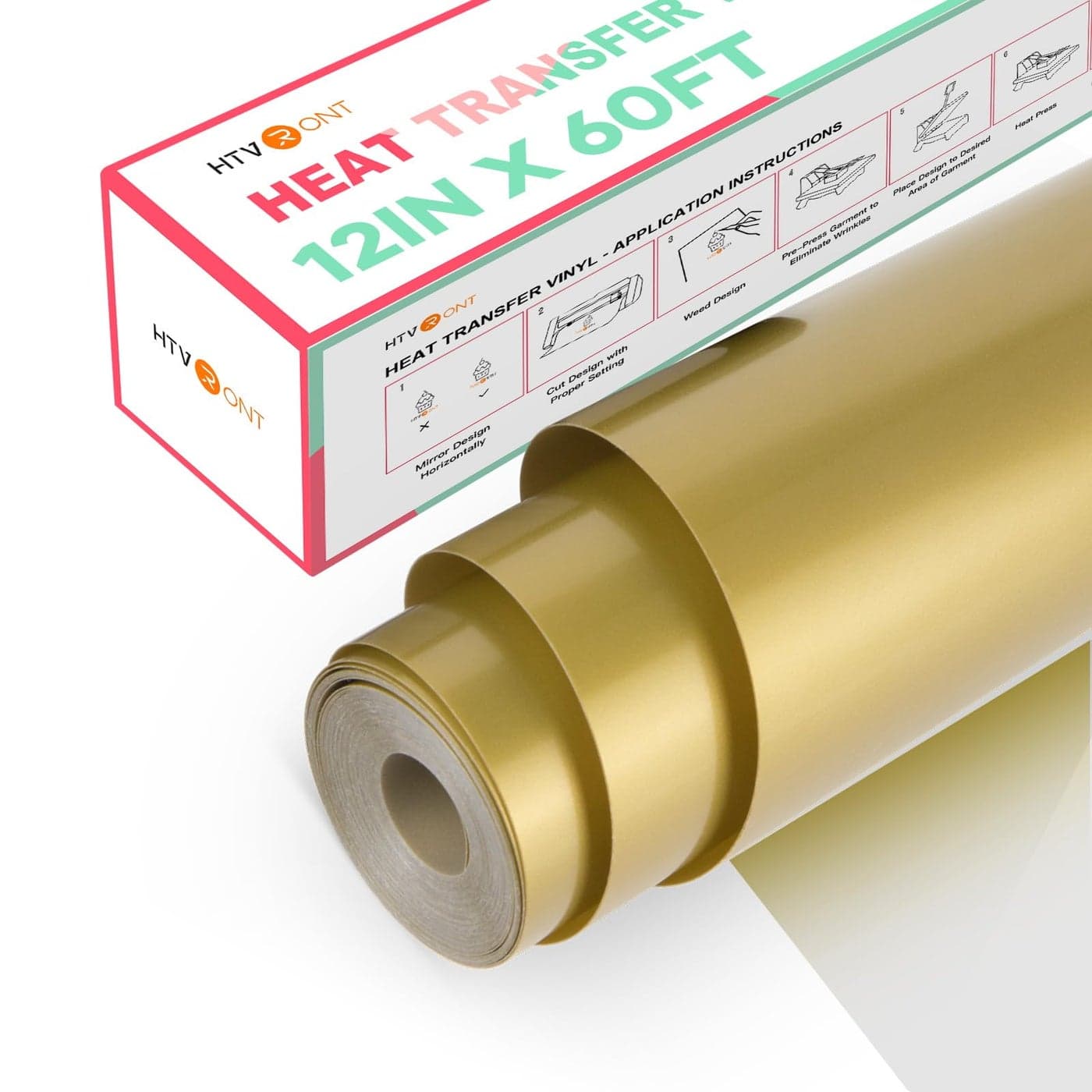 HTVRONT Heat Transfer Vinyl Gold Iron on Vinyl12 x 60FT Gold HTV Vinyl Roll Easy to Cut Weed for Heat Vinyl Design