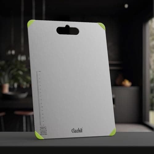 Clazkit Stainless Steel Chopping Board with Anti-Slip Silicone Corners | Heavy Duty Cutting Board for Vegetables, Fruits, Dough Kneading & Cake Prep | 31.8 x 21 cm (CSSCBWSC)