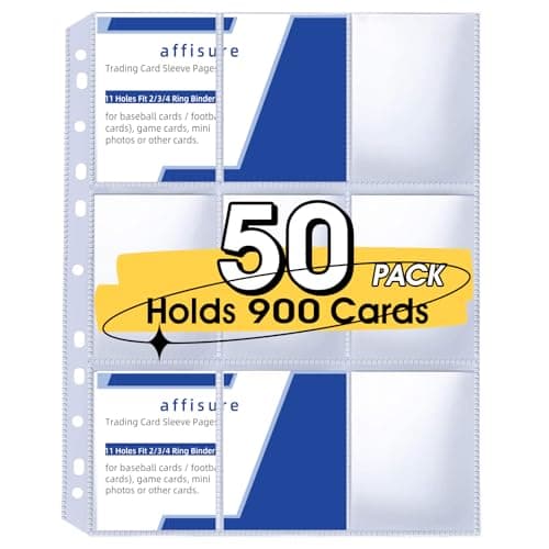 9 Pocket Card Sleeves Holds 900 Cards Trading Card Binder Sleeves 3 Ring 9 Pocket Pages for Sports Cards Coupons Game Cards 50 Pack