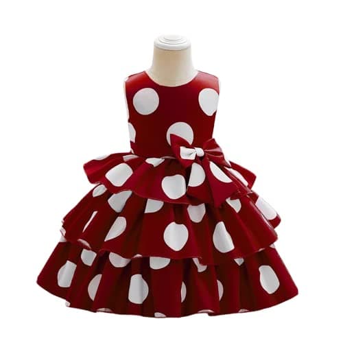 Niren Enterprise Niren Polka Dot Knee-Length Frock for 1 to 6 Years Old Kids Girls (Maroon,1-2 Years.)