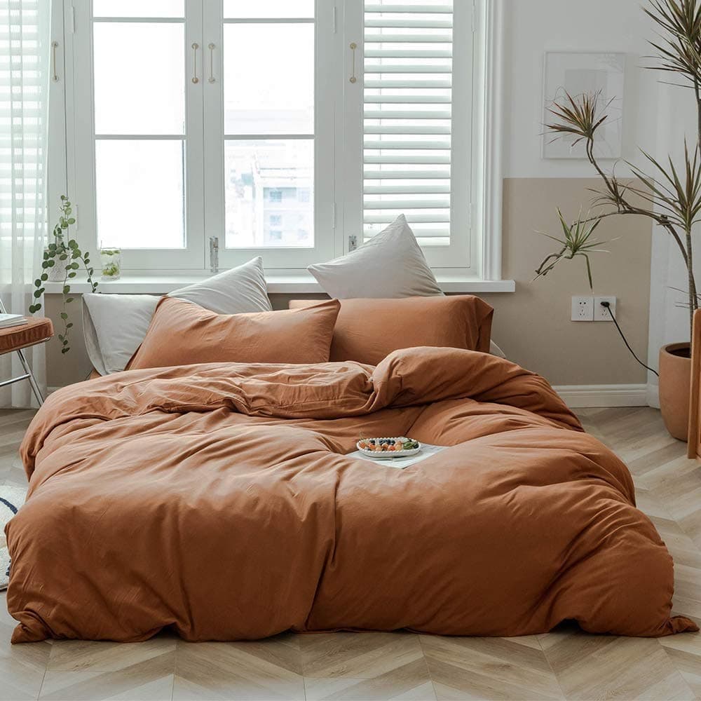 AMWAN Jersey Knit Cotton Solid Pumpkin Color Luxury Soft Comforter Cover Twin Size 3 Piece Bedding Set 1 Duvet Cover 2 Pillowcases Twin Duvet Cover Set
