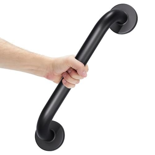 AmazerBath Shower Grab Bars for Seniors Anti Slip, Bath Safety Grab Bar for Needy, Stainless Steel Bathroom Safety Grab Bars, Thickened Bar Bigger Base Holds 500LBS, 16" L x 1.25" D, Black