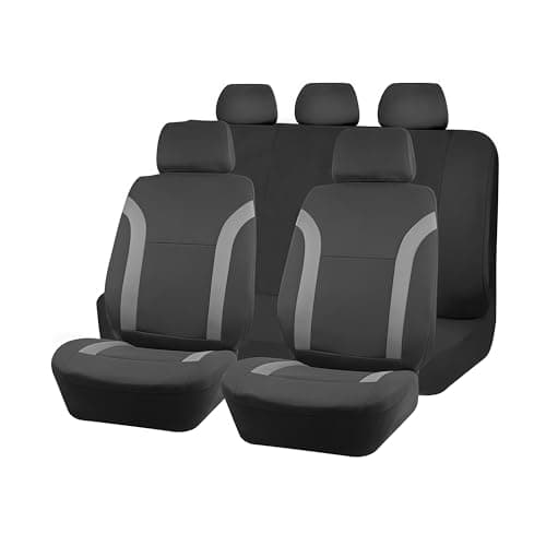 Zpana Car Seat Cover Full Sets 9PCS Waterproof Vehicle Front and Rear Split Bench Covers with 3D Foam Back Support Breathable Auto Seat Protective Accessories Universal for SUV RV Truck Gray