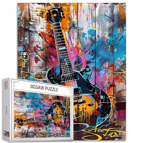 Banksy Guitar Jigsaw Puzzle 1000 Pieces Puzzles for Adults Musical Rock Electric Guitar Jigsaw Puzzles for Challenging Family Activity Games DIY Puzzle for Home Wall Decor Gifts20 x 27 Inches