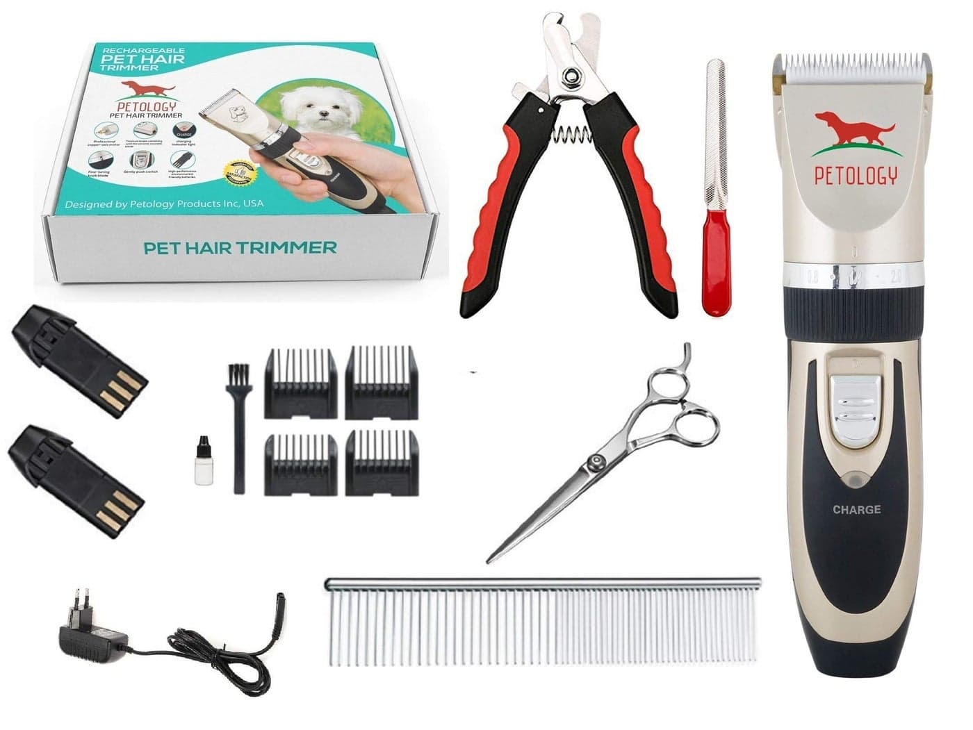 Petology Professional Automatic Rechargeable Pet Hair Trimmer With Extra Battery For Dogs & Cats