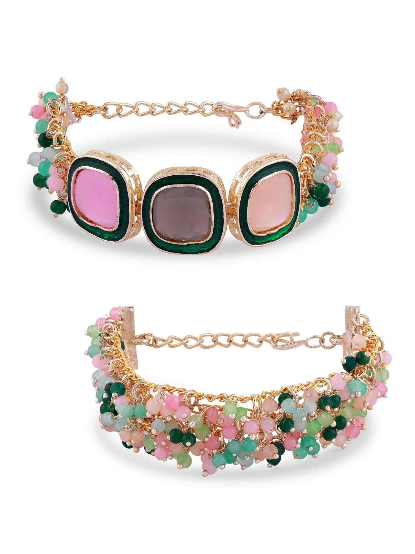 ZAVERI PEARLS Set Of 2 Multi-Colour Stones & Beads Ethnic Bracelet For Women-ZPFK16866