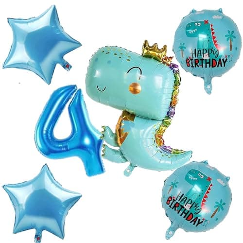 FI - FLICK IN 6 Pcs Dinosaur Theme Birthday Decorations 4th year Jungle Theme Decoration Cute Baby Dino Foil Balloon Theme For Kids (Pack of 6, Multicolor)