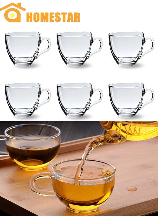Glass Tea Mug 6 Pcs Set, Coffee & Tea Cups, Crystal Clear, Durable, Heat-Resistant