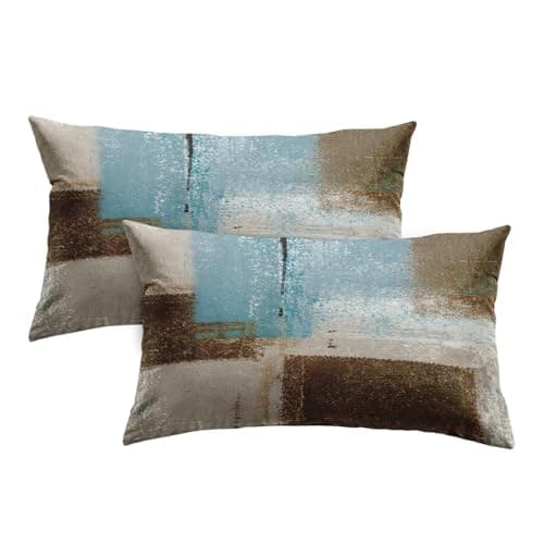 Britimes Throw Pillow Covers Modern Home Art Decor, 12 x 20 Inches Set of 2 Pillow Cases Decorative, Abstract Oil Painting Pillowcases for Bedroom, Living Room, Beige Blue