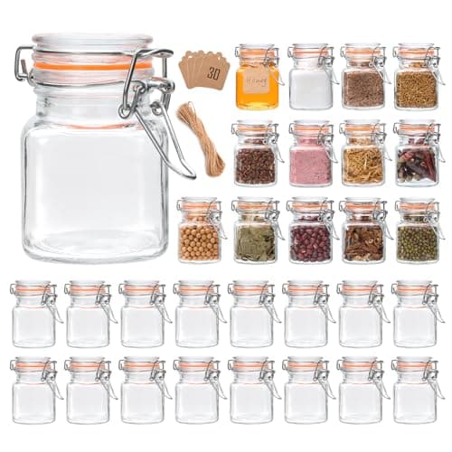 Encheng 4 oz Glass Jars With Airtight Lids And Leak Proof Rubber Gasket,Small Mason Jars With Hinged Lids For Kitchen, Mini Spice Jars With Twine And Tags Labeling 30 Pack