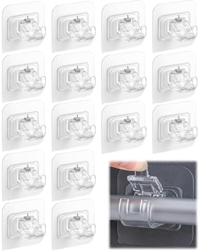 Curtain Rod Bracket No Drilling 16pcs, Self Adhesive Nail Free Curtain Rod Wall Brackets Hooks, Adjustable Drapery Towel Holder Fixing Hook for Home Bathroom Kitchen and Hotel Use (Transparent)