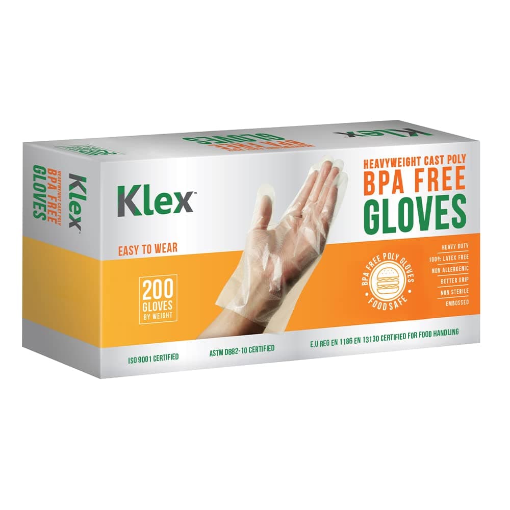 Klex 200 BPA Free Disposable Heavyweight Cast Poly CPE Gloves Embossed PE Plastic Glove for Food Handling Food Prep Safe Latex Powder Free 200 Count Medium