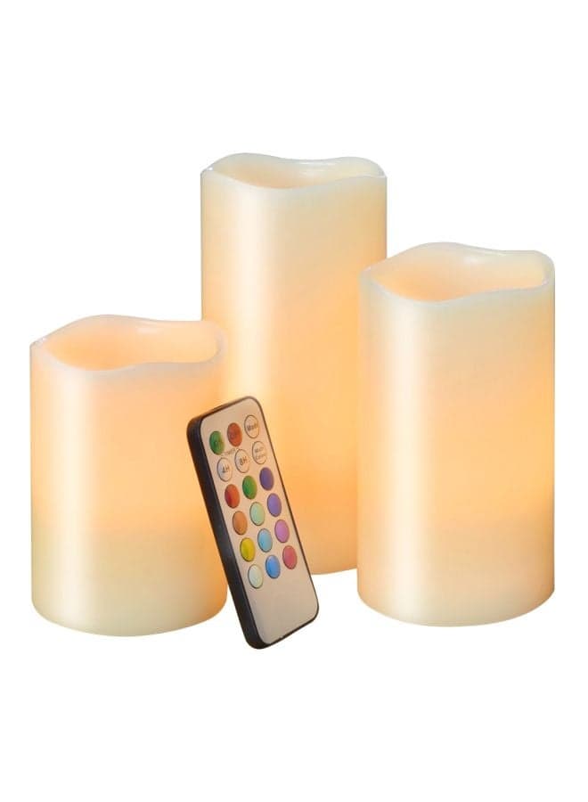 3-Piece Candle Light Set With Remote Control Beige/White 7.5 x 10cm