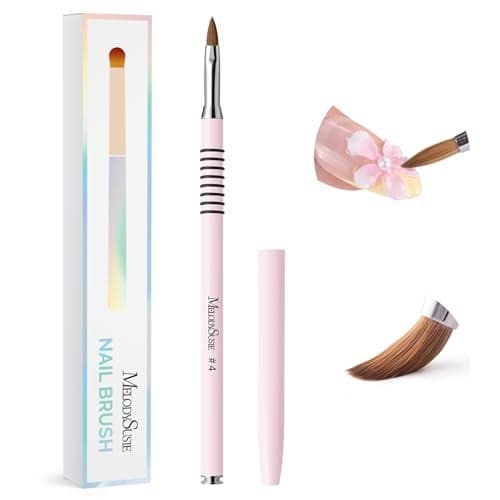 MelodySusie 3D Kolinsky Acrylic Nail Brush Professional Nail Art Sculpture Brush with Pink Metal NonSlip Grip Handle for Acrylic Application 3D Nail Art Flower Designs Size 4