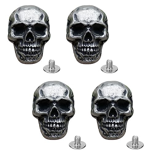 CHGCRAFT 4pcs Skull Screw Back Punk Skull Head Alloy Rivets Screw Brass Screw Back Leather Crafting Skull for Bag Hat Shoe Jacket Belt Motorcycle
