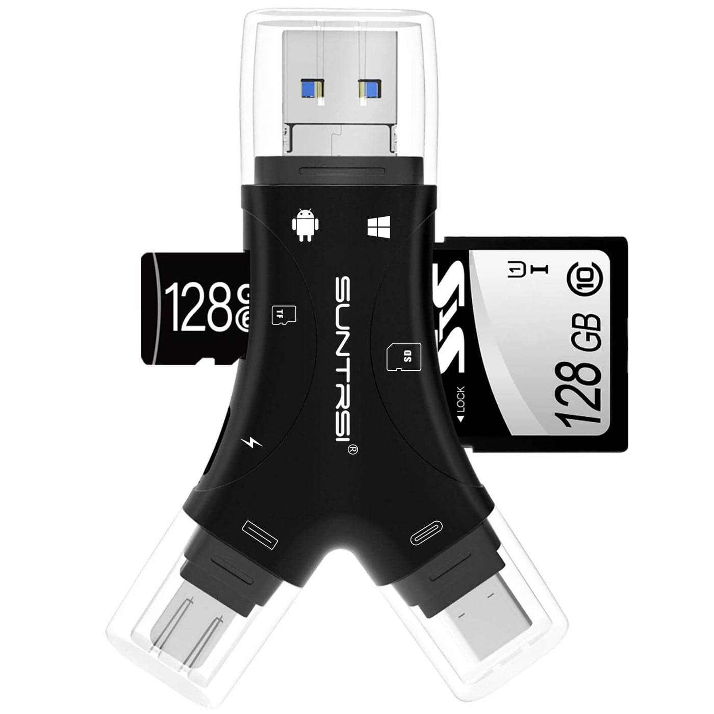 SD Card Reader for iPhone/ipad/Android/Mac/Computer/Camera,4 in1 Micro SD Card Reader Trail Camera Viewer, Portable Memory Card Reader SD Card Adapter for SD and TF Cards(Black)