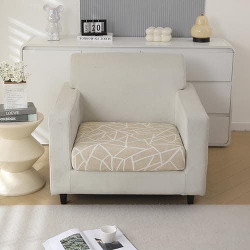 HOKIPO 'Elira Series' Polyester Blend 140GSM Stretchable Sofa Seat Cushion Cover Slipcover, 2 Seater, Beige Abstract Geometry (AR-5349-C3)