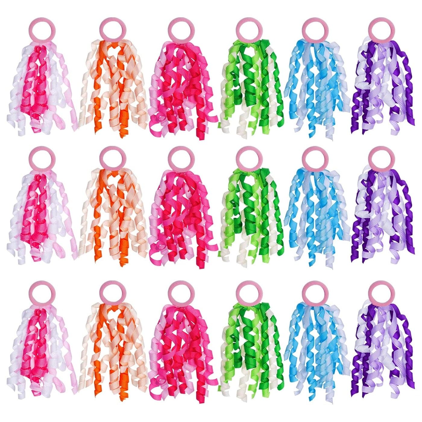 Sucrain 18 PCS Girls Hair Ribbons Ties Colorful Elastic Curly Boutique Hair Band Toddlers Girls Kids Children Ponytail Holders