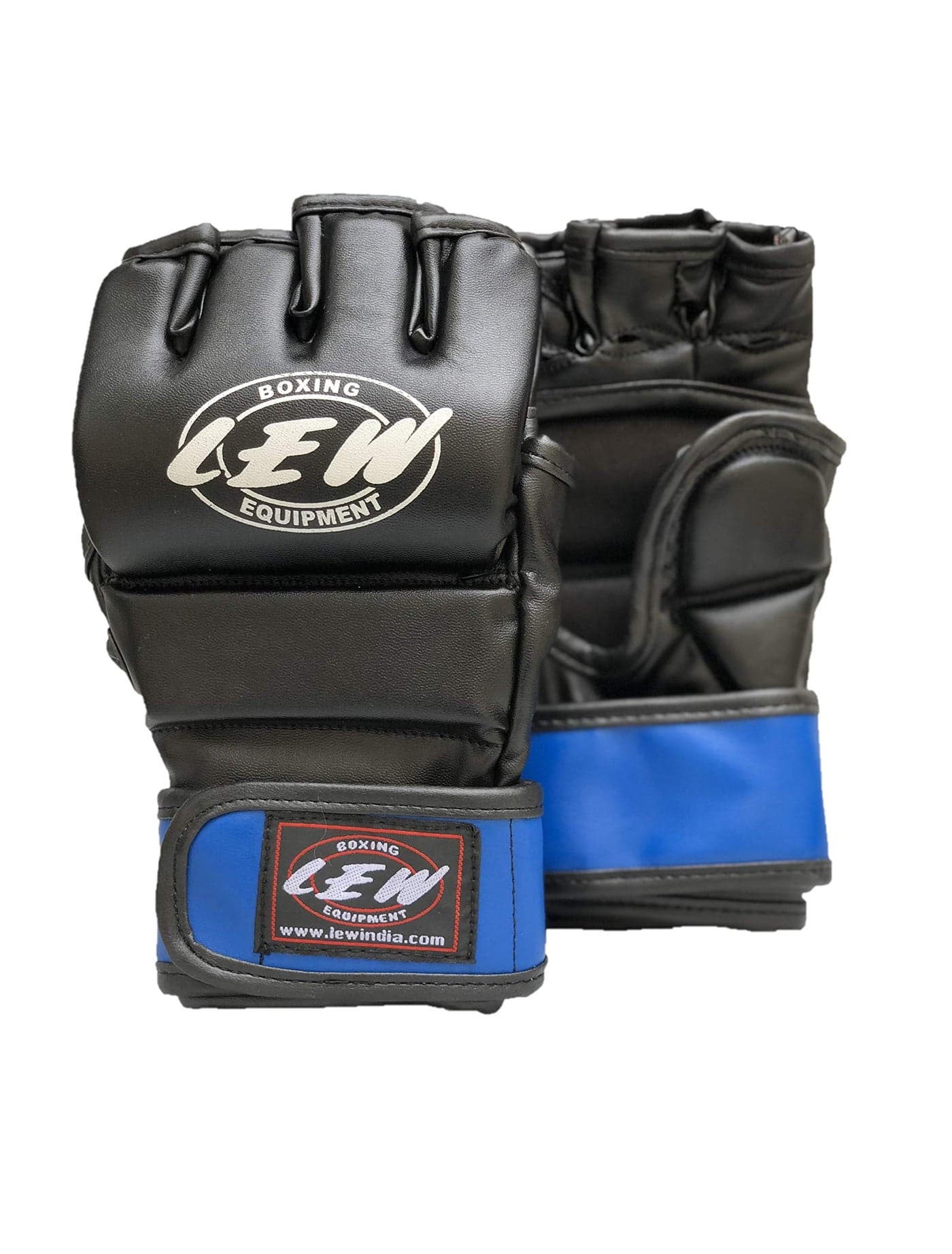 LEW Black/Blue Fight/MMA/Muay Thai Thumb Protection Grappling Gloves (Black/Blue, Small/Medium)