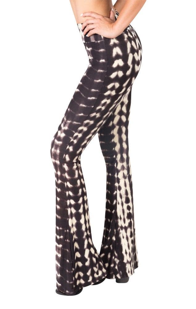 SATINA Womens High Waisted Flare Wide Leg Leggings, Printed and Solid, Reg and Plus, 08 Trippy Black, Medium