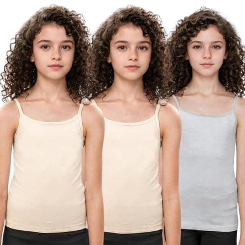ADIRA | Cotton Padded Camisole for Girls | Beginners Cami for Puberty | Flat Padding for Nipple Coverage | Confidence for School & Home | Stretchy Cotton | Girls Slip | Pack of 3 | Skin & Grey | 2XL