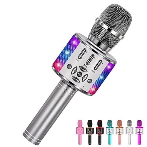 Amazmic Kids Karaoke Microphone Machine Toy Bluetooth Microphone Portable Wireless Karaoke Machine Handheld with LED Lights Gift for Children Adults Birthday Party Home KTVGray