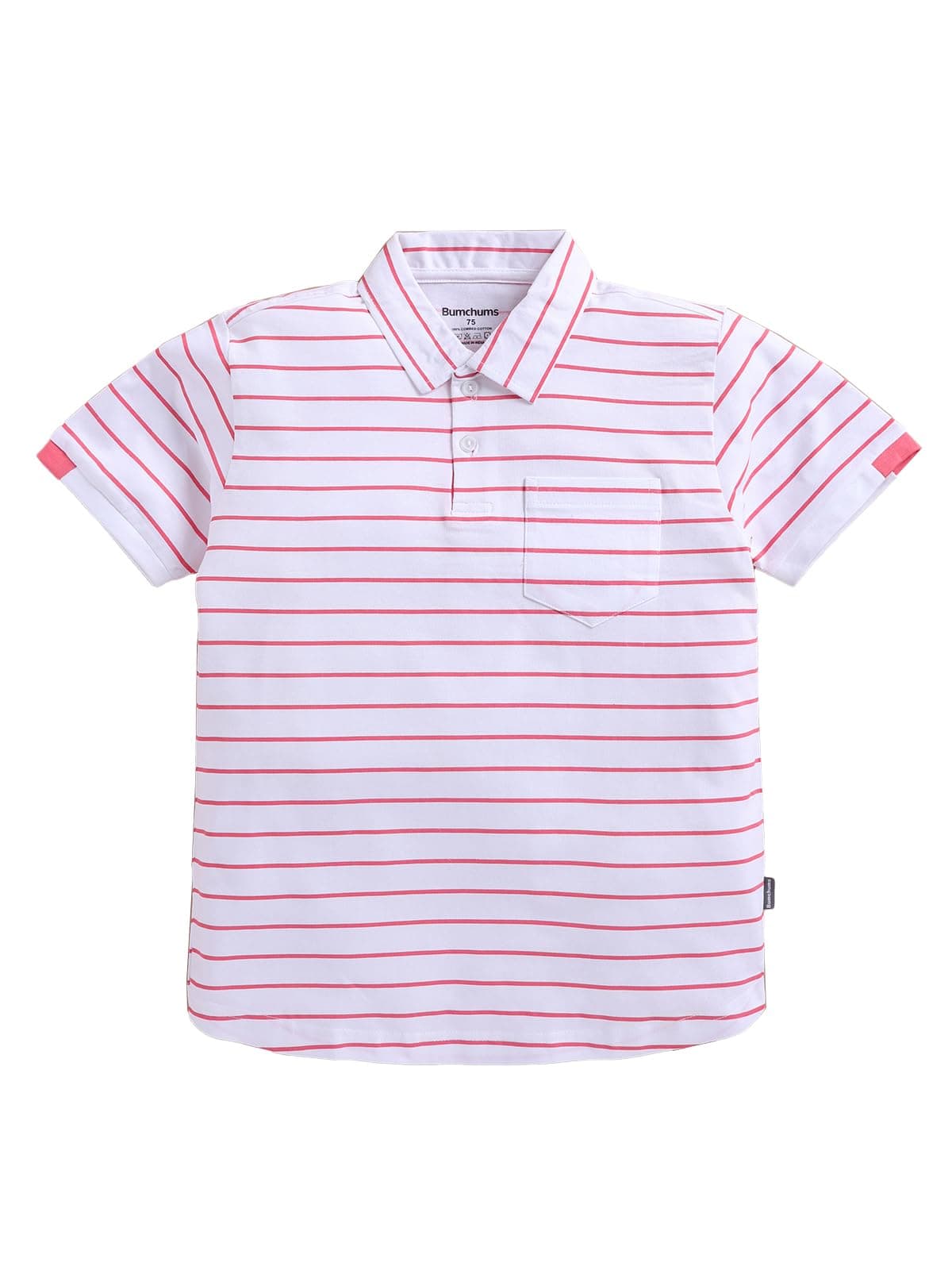 Bumchums Boys Cotton Casual Regular Fit Polo Half Sleeve T-Shirt Striped Printed (B-1104_Pink & White 11 Years)