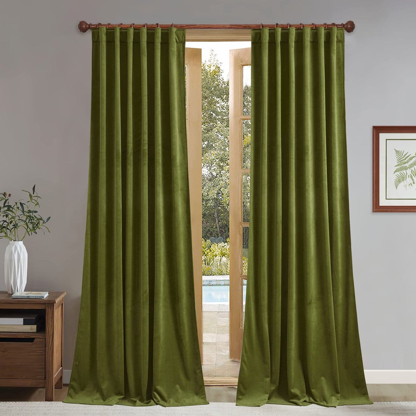 StangH 108 inches Velvet Curtains Luxury Olive Green Room Darkening Thermal Insulated Velour Window Drapes for Dining Room Party Backdrops W52 x L108 2 Panels