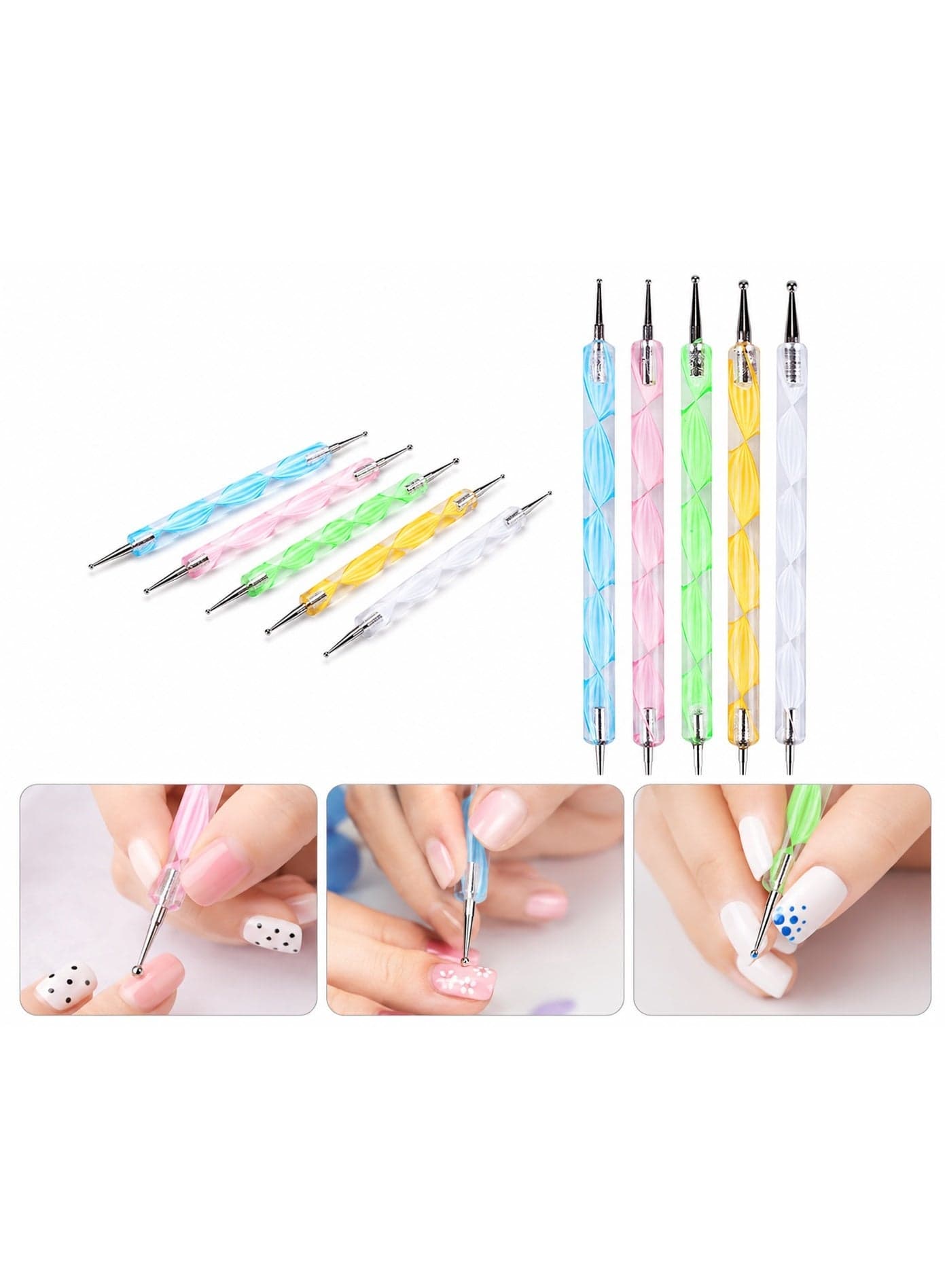 ORiTi 5pcs 2 Way Dotting Pen Marbleizing Painting Tool Nail Art Dot Set