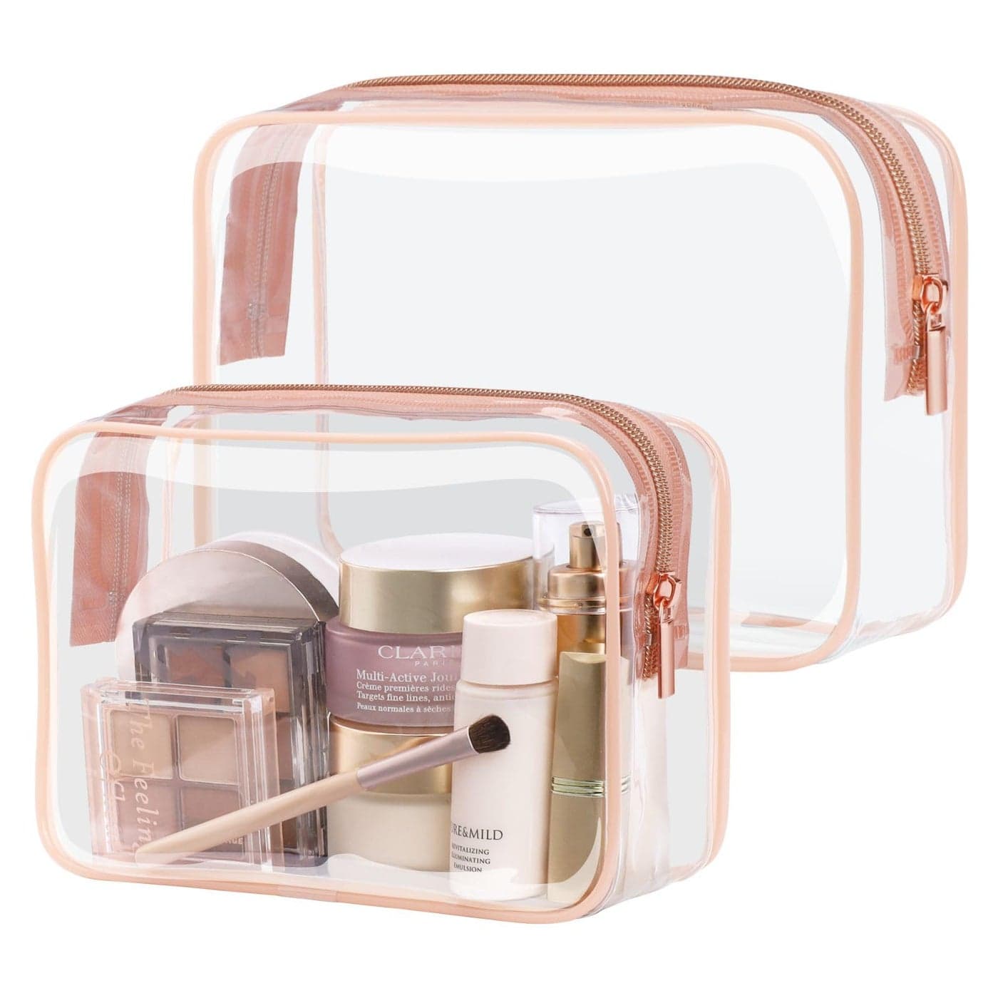 PACKISM TSA Approved Toiletry Bag Clear Makeup Bags in 2 Size Durable with Supporting Frame Perfect for Travel Essentials Carryon Airport Airline Compliant Bag Rose Pink