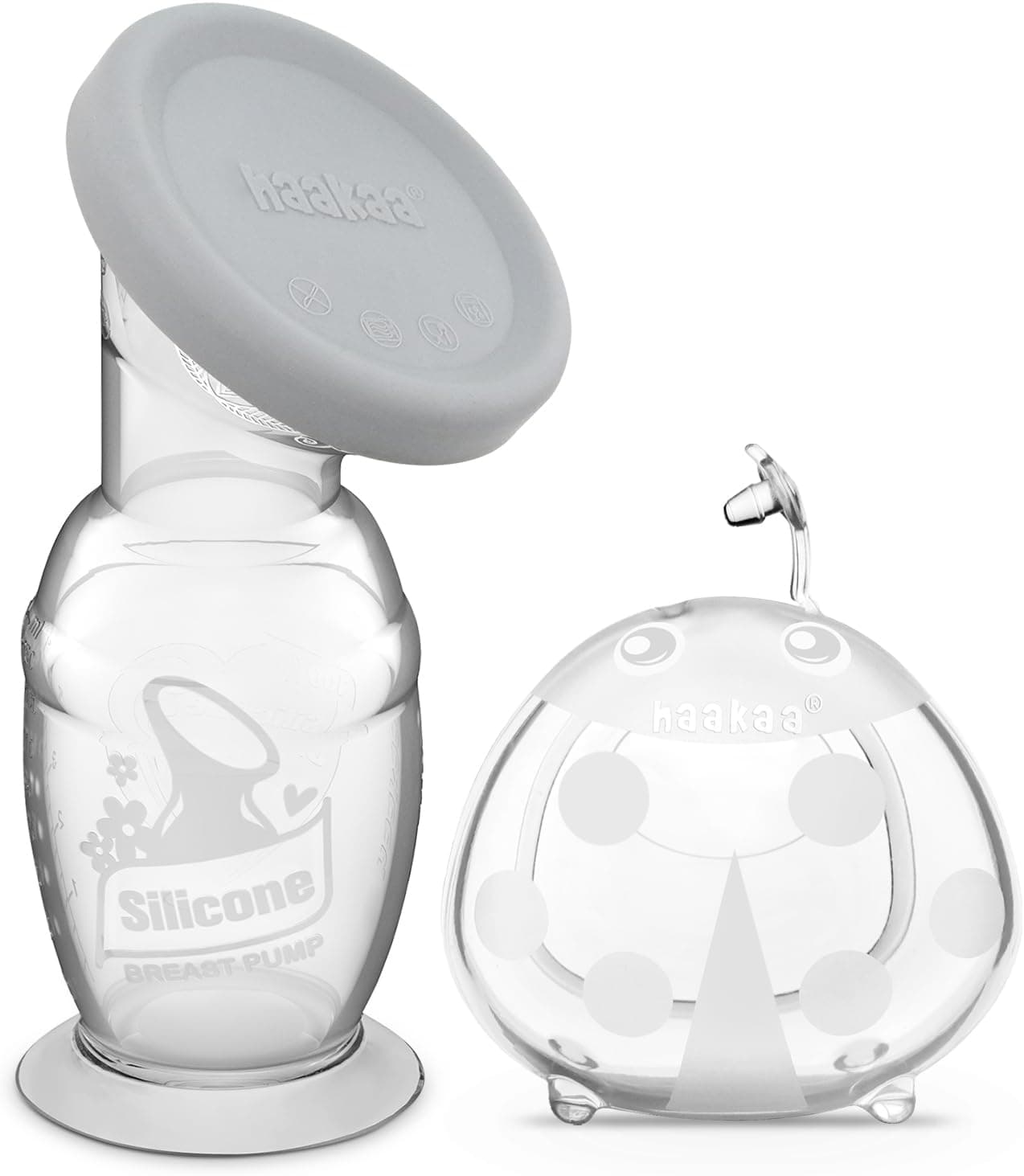 haakaa 100ml Manual Breast Pump with Leakproof Silicone Lid and 75ml Wearable Ladybug Breast Milk Collector Combo for Breastfeeding