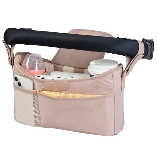Tiny Twinkle Universal Stroller Organizer with Adjustable Strap Waterproof Stroller Caddy Fits Baby Jogger Nuna Graco Donna and Bugaboo Strollers Beige Checkers