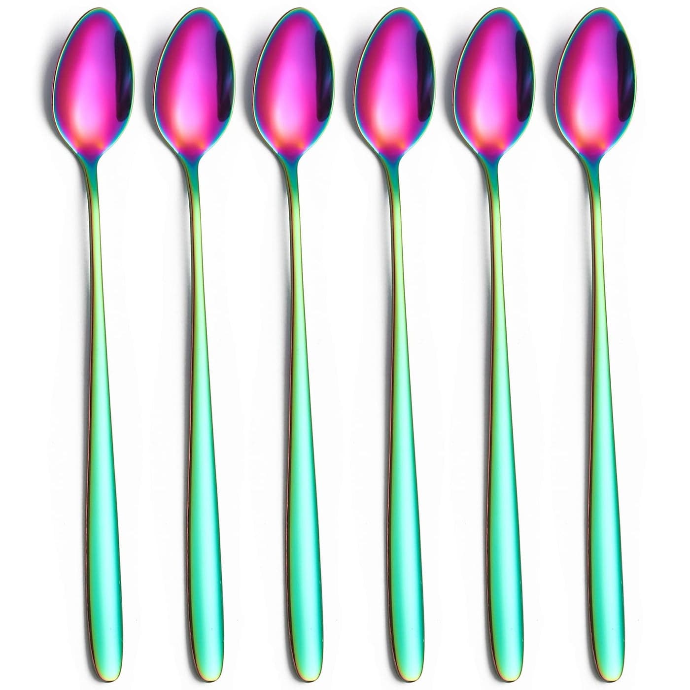 tiokin Long Handle Iced Tea Spoon78Inch Coffee SpoonIce Cream Spoon Stainless Steel TeaSpoonsCocktail Stirring SpoonSet of 6Rainbow 198cm