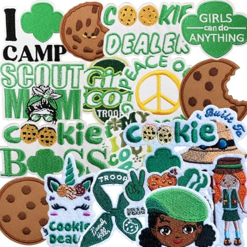 18pcs Girl Boss Cookie Dealer Scout Stroop Themed Embroidered Iron On Sew On Patches Bulk for Jeans Hats Backpack Pants Jackets Clothing DIY Decoration Crafts Supplies Cookie Dealer
