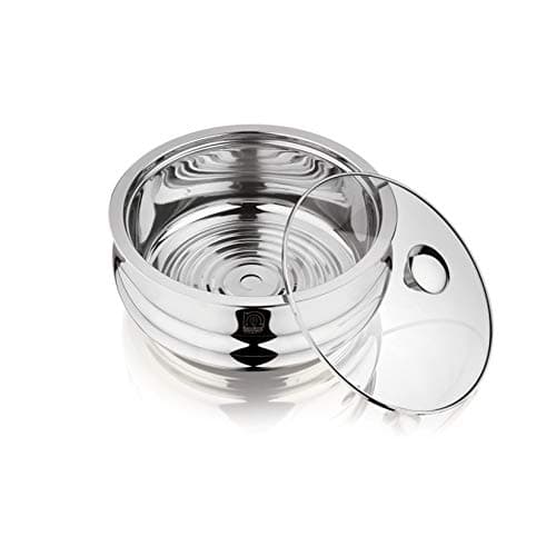 NanoNine Chapati Server Belly Double Wall Insulated Stainless Steel Casserole Serve Fresh Casserole with Steel Coaster and Glass Lid, 1.24 L, 1 pc, Small