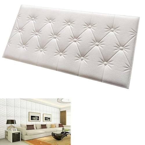 DOKDO 3D White Wall Panels headboard Cushion Wallpaper for Wall PE Foam Wall Stickers Self Adhesive DIY Wall Decor (35 X 70cm, Appx. 2.7Sq Feet)(Colour : White) (1)