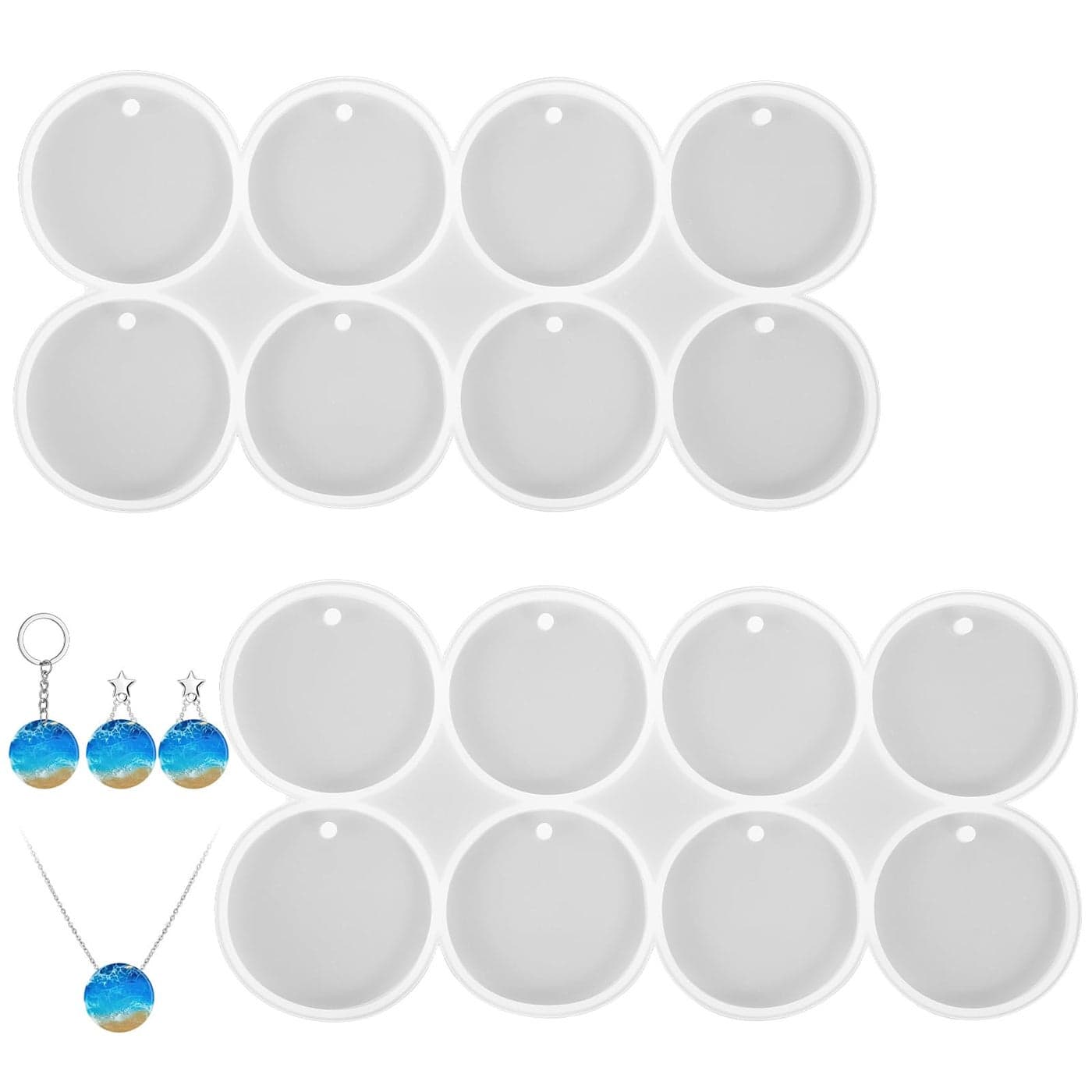 16Cavity 2 Shiny Flat Circle Silicone Mold with Hole Resin Circle Molds PendantEarringsRound Keychain Mold Resin Keychain for Pet Tag Molds