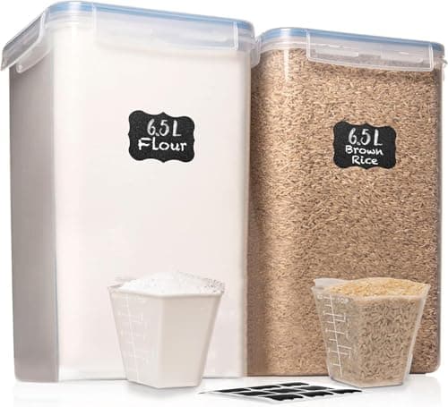 WHITE FEATHER SUPPLIES 2 PC 7 Qt 65L 220 Oz Large Food Storage Containers with Lids Airtight BPA Free Clear Plastic Kitchen and Pantry Storage Containers for Cereal Flour Sugar Rice