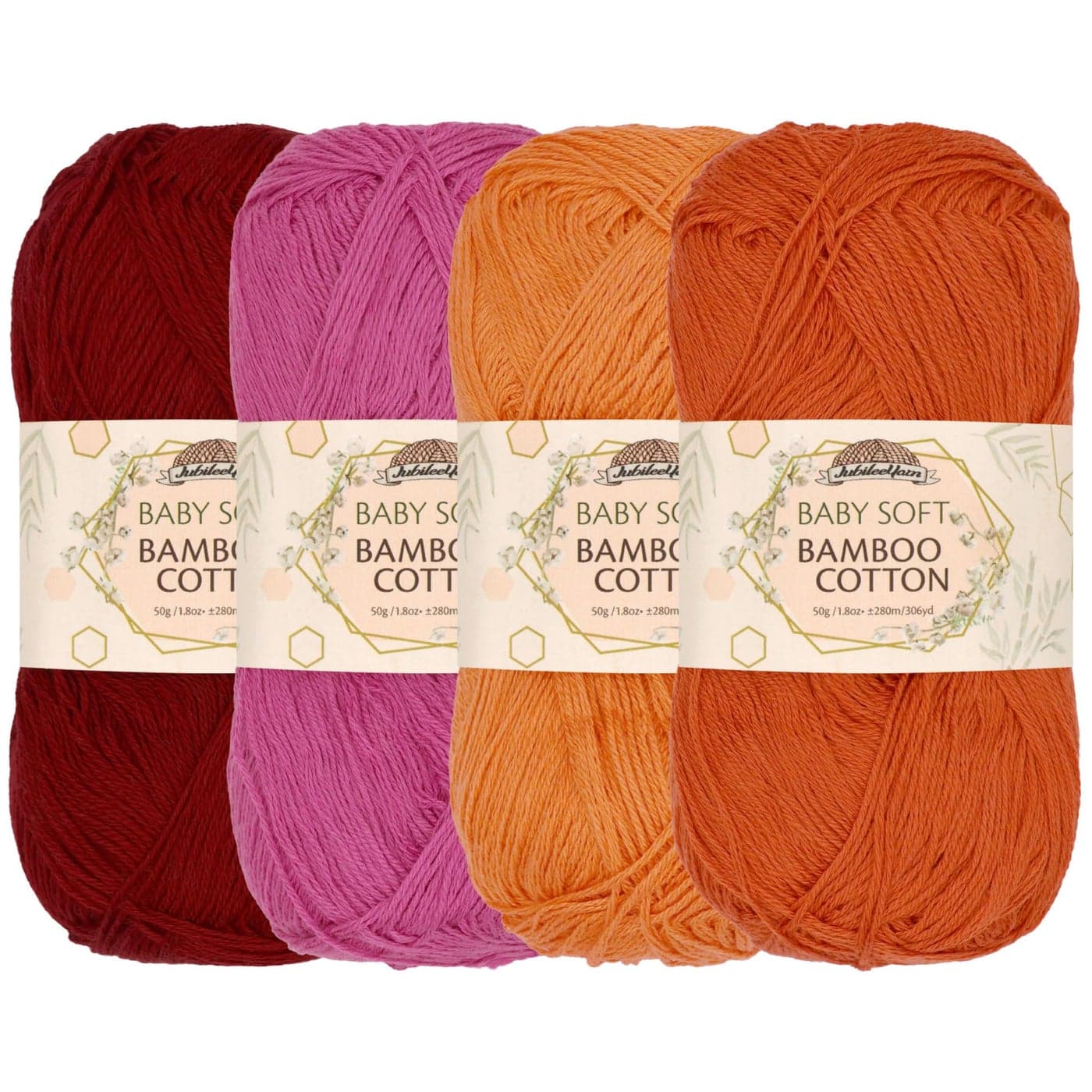 JubileeYarn Baby Soft Bamboo Cotton Yarn 50gSkein Shades of Orange 4 Skeins