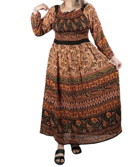 Cigain Women's Cotton Dress Jaipuri Sanganeri Print Midi Long Dress Printed Flare Maxi Dress A-Line Gown Dress Maxi Skirt, Mandala (Free Size) (Color_3), Multicolor