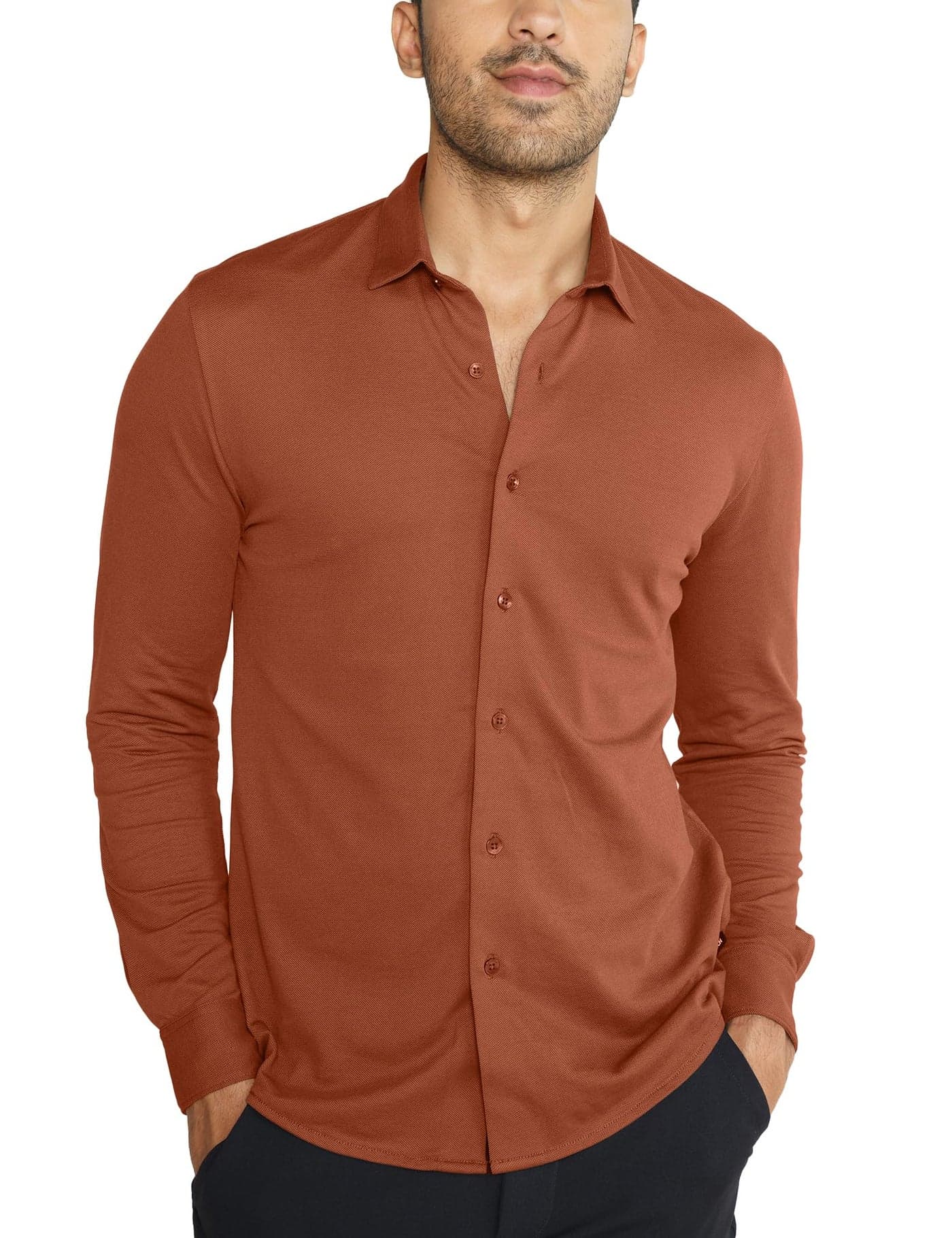 DAMENSCH Constant Cotton Thermoregulating Pique Full Shirts - Brick Red - 2XL