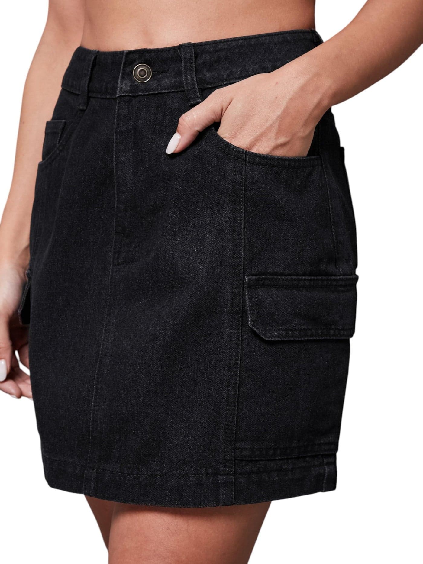 Miss Chase Women's Straight High Rise Mini Denim Skirt (MCAW24DEN79-29-380-30, Jet Black, 30)