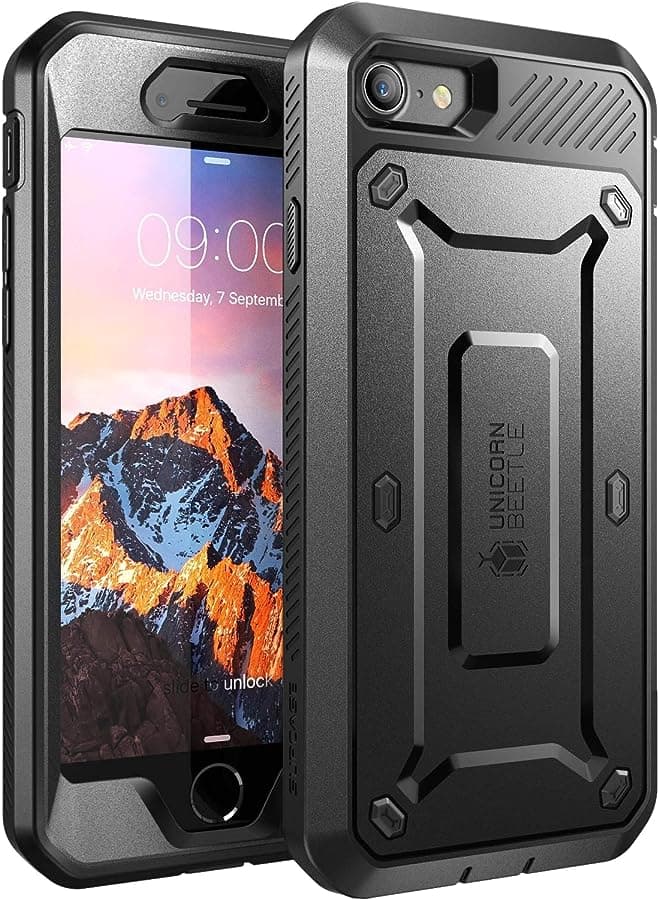 Unicorn Beetle Pro Series Case Designed for iPhone SE 2nd generation (2020)/iPhone 7/iPhone 8, Full-Body Rugged Holster Case with Built-In Screen Protector (Black)